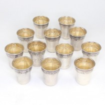 set 12 pahare pentru tarie, din argint. atelier Henri Gabriel cca 1898. Franta